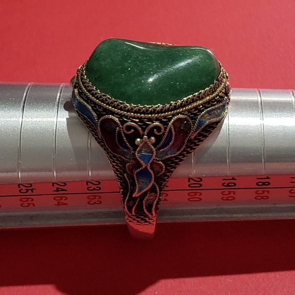 Vintage Chinese Silver & Jade Ring - Picture 4 of 7